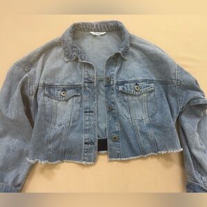 Highway Jeans Light Blue Cropped Denim Jacket with Smocked Look Denim back Y2K